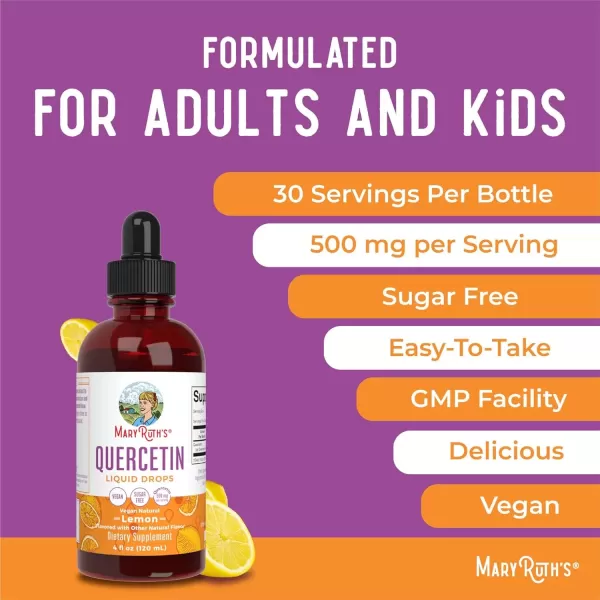 imageMaryRuth Organics Quercetin Liquid Drops  Sugar Free  Liquid Quercetin 500mg for Adults ampamp Kids  Cardiovascular Health for Adults  Bioflavonoid  Vegan  NonGMO  Gluten Free  4 Fl OzLemon