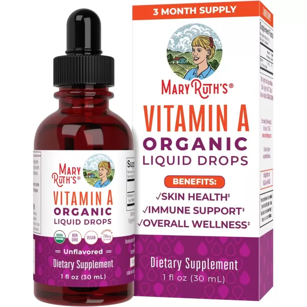 imageMaryRuth Organics USDA Organic Vitamin A Liquid Drops  3 Month Supply  Immune Support Eye Health Skin Health for Ages 14  750mcg per Serving  Sugar Free  Vegan  NonGMO  Gluten Free  1ozUnflavored