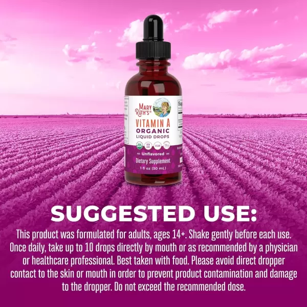 imageMaryRuth Organics USDA Organic Vitamin A Liquid Drops  3 Month Supply  Immune Support Eye Health Skin Health for Ages 14  750mcg per Serving  Sugar Free  Vegan  NonGMO  Gluten Free  1ozUnflavored