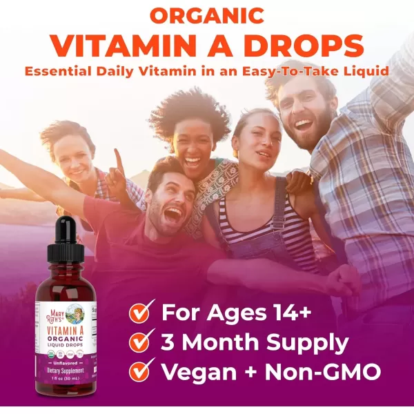 imageMaryRuth Organics USDA Organic Vitamin A Liquid Drops  3 Month Supply  Immune Support Eye Health Skin Health for Ages 14  750mcg per Serving  Sugar Free  Vegan  NonGMO  Gluten Free  1ozUnflavored