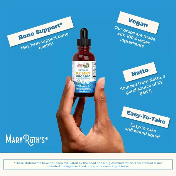 imageMaryRuth Organics USDA Organic Vitamin K2 MCT Liquid Drops for Adults ampamp Kids  100 mcg K2 MK7 per serving  Organic MCT Oil  Vegan K2 Vitamin for Bone Health  Heart Health  Calcium Absorption  1oz