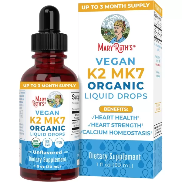 imageMaryRuth Organics USDA Organic Vitamin K2 MCT Liquid Drops for Adults ampamp Kids  100 mcg K2 MK7 per serving  Organic MCT Oil  Vegan K2 Vitamin for Bone Health  Heart Health  Calcium Absorption  1oz