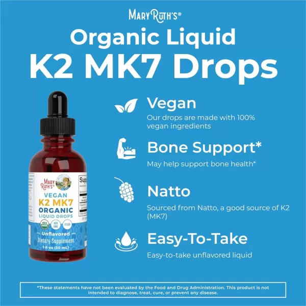 imageMaryRuth Organics USDA Organic Vitamin K2 MCT Liquid Drops for Adults ampamp Kids  100 mcg K2 MK7 per serving  Organic MCT Oil  Vegan K2 Vitamin for Bone Health  Heart Health  Calcium Absorption  1oz