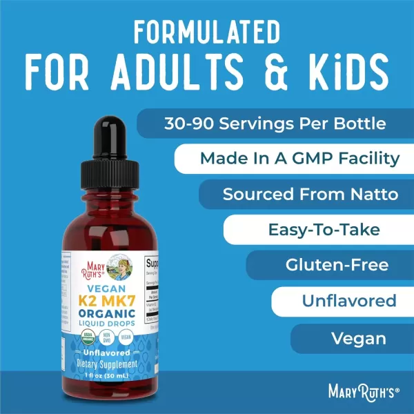 imageMaryRuth Organics USDA Organic Vitamin K2 MCT Liquid Drops for Adults ampamp Kids  100 mcg K2 MK7 per serving  Organic MCT Oil  Vegan K2 Vitamin for Bone Health  Heart Health  Calcium Absorption  1oz