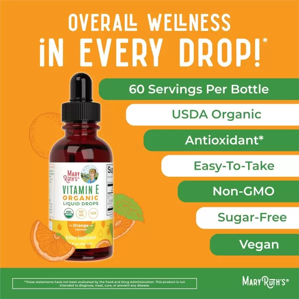 imageMaryRuth Organics USDA Vitamin E Liquid Drops 2 Month Supply  Bone and Joint Health  Cognitive Health for Adults and Kids  Sugar Free Vegan NonGMO Gluten Free  2 Ounces