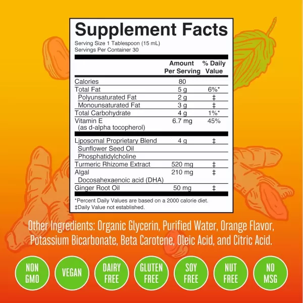 imageMaryRuths  Liposomal Turmeric ampamp DHA  Curcumin  Ginger Root Oil  Algal DHA ampamp Vitamin E  Cognitive Function  Mood Support  Joint Health  Liquid Supplement  1522 ozOrange Ginger