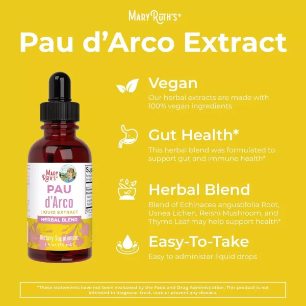 imageMaryRuths PAU dArco Bark Liquid Herbal Supplement  Immune Support Digestive ampamp Gut Health  Echinacea Usnea Lichen Reishi Mushroom Thyme Leaf  Vegan NonGMO  1 Fl Oz 1 Month Supply