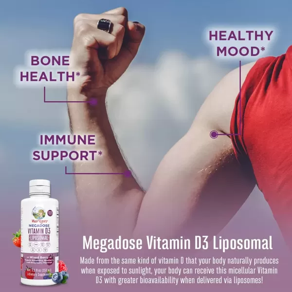 imageMegagose Vitamin D3 Liposomal by MaryRuths Vitamin D 4000 IU  Ultra Absorption  Immune Support for Adults  Bone Health  VIT D3  Vegan  Sugar Free  Gluten Free  NonGMO  45 ServingsMixed Berry