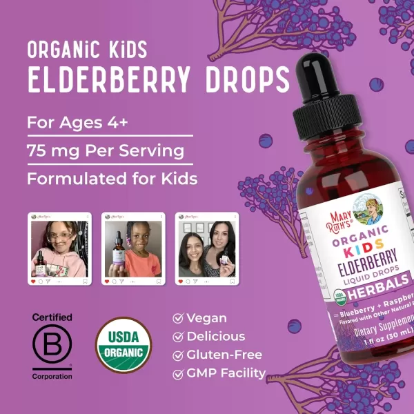 imageUSDA Organic Elderberry Liquid Drops for Kids by MaryRuths  Vegan Elderberry Extract  Organic Glycerin  Immune Support Supplement  Overall Health  Formulated for Ages 413  1oz