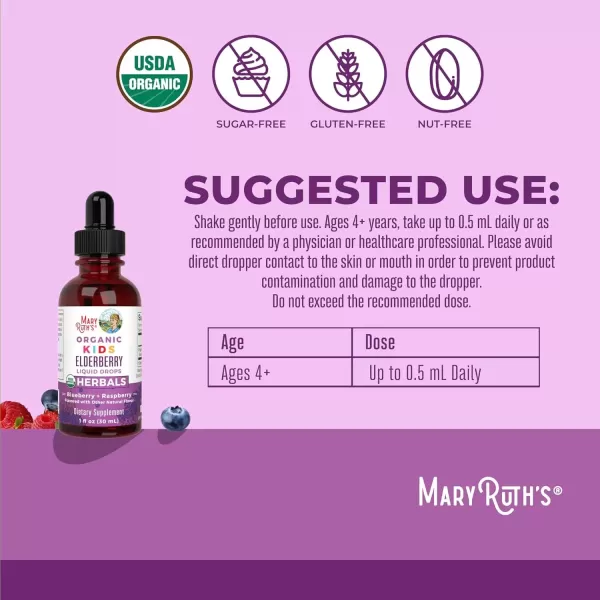 imageUSDA Organic Elderberry Liquid Drops for Kids by MaryRuths  Vegan Elderberry Extract  Organic Glycerin  Immune Support Supplement  Overall Health  Formulated for Ages 413  1oz