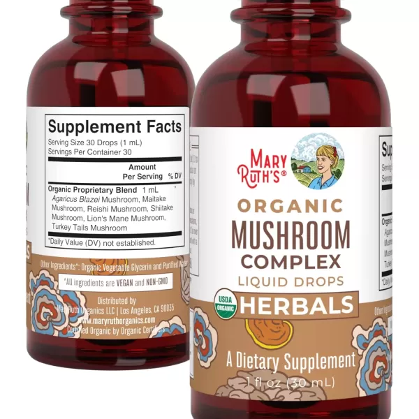 imageUSDA Organic Mushroom Complex by MaryRuths  Herbal Liquid Drops  Mushroom Supplement  Lions Mane  Reishi Mushroom  Shiitake Mushrooms  NonGMO  Vegan  Alcohol Free Tincture  30 ServingsUnflavored