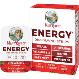 imageEnergy Dissolving Strips by MaryRuths  Biotin  Vitamin B12  Vitamin B6  B Vitamin Complex  Support Energy Levels  L Theanine  Sugar Free  Strawberry Flavor  Vegan  Gluten Free  30 Count