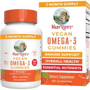 imageMaryRuth Organics Vegan Omega 3 Gummies for Adults  2 Month Supply  Sugar Free Supplement with Vitamin C  Flaxseed Oil Immune Support  Overall Wellness  No Fish Taste  60 Count