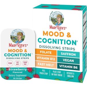imageMood ampamp Cognition Dissolving Strips by MaryRuths  Vitamin B12  Vitamin B6  Saffron  Folate  B Vitamins  Sugar Free  Strawberry Flavor  Vegan  Gluten Free  Dairy Free  30 Count