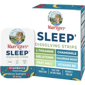 imageSleep Dissolving Strips by MaryRuths  L Theanine  Chamomile Flower  Melatonin 5mg  Valerian Root  Vitamin B6  Sugar Free  Cranberry Flavor  Vegan  Gluten Free  Dairy Free  30 Count
