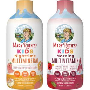 imageMaryRuths Liquid Multivitamin Apple Berry ampamp Nighttime Multimineral Peaches ampamp Cream for Kids  Clean Label Project Verified  Vitamins for Energy Muscle Relaxation ampamp Overall Wellness  Vegan