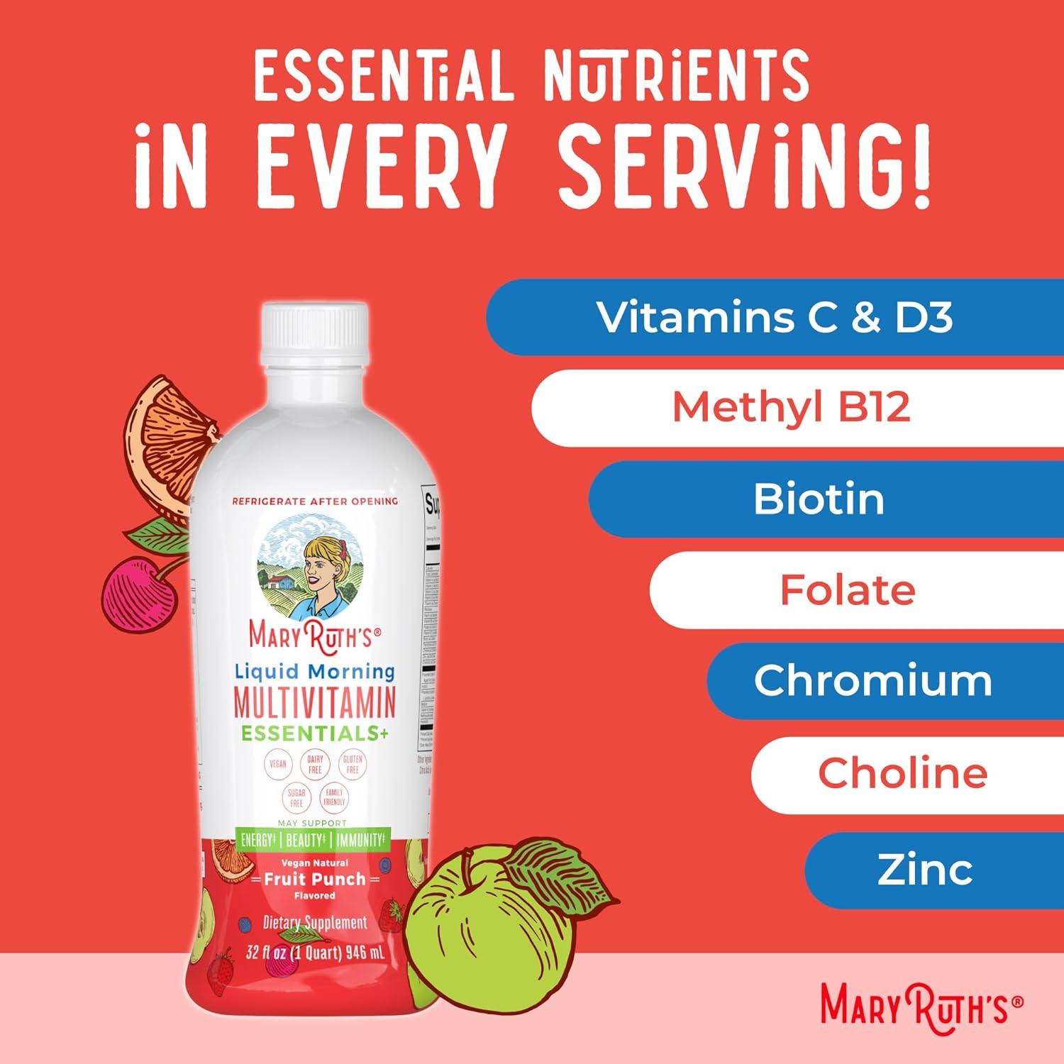 imageMaryRuth Organics Liquid Morning Multivitamin Fruit Punch ampamp Iron Liquid Berry  Clean Label Project Verified  Vitamins for Energy Immunity ampamp Overall Health  Vegan NonGMO Gluten Free
