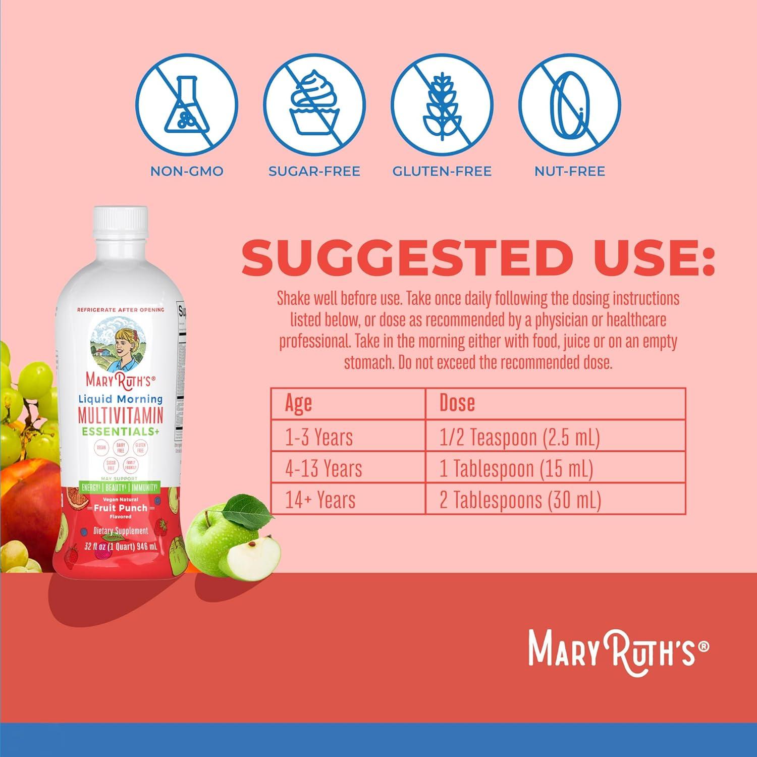 imageMaryRuth Organics Liquid Morning Multivitamin Fruit Punch ampamp Iron Liquid Berry  Clean Label Project Verified  Vitamins for Energy Immunity ampamp Overall Health  Vegan NonGMO Gluten Free