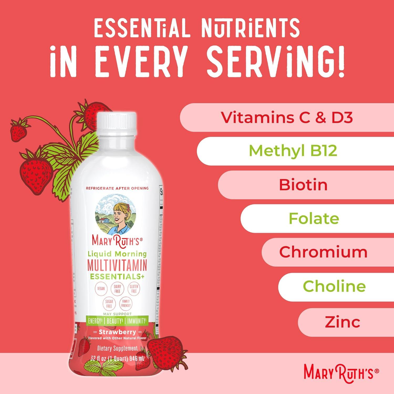 imageMaryRuths Liquid Morning Multivitamin Strawberry ampamp Iron Liquid Berry  Clean Label Project Verified  Vitamins for Energy Immunity ampamp Overall Health  Vegan NonGMO Gluten Free