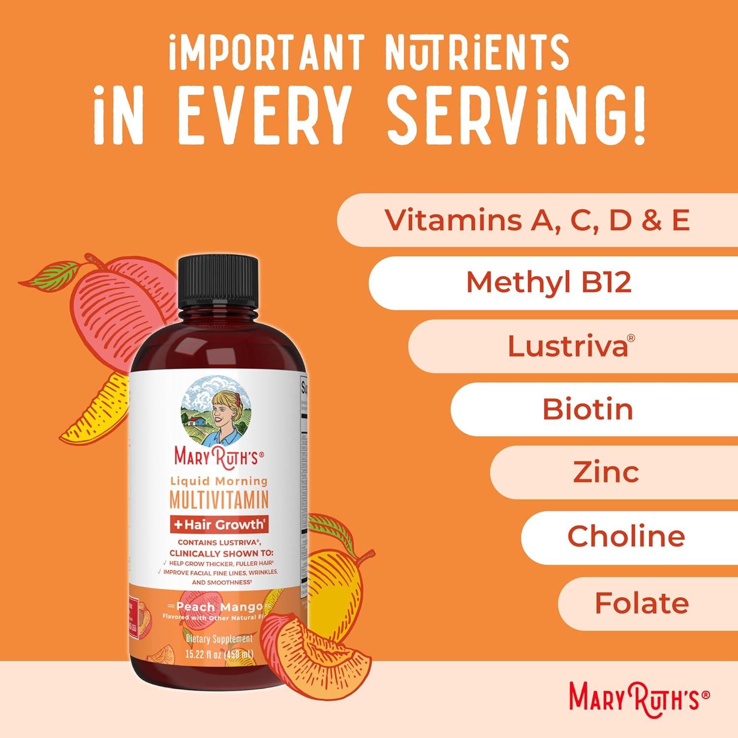 imageMaryRuths MaryRuths Liquid Morning Multivitamin Hair Growth Peach Mango 1522oz ampamp Iron Liquid Berry  Clean Label Project Verified  Beauty Immunity ampamp Overall Health  Vegan NonGMO