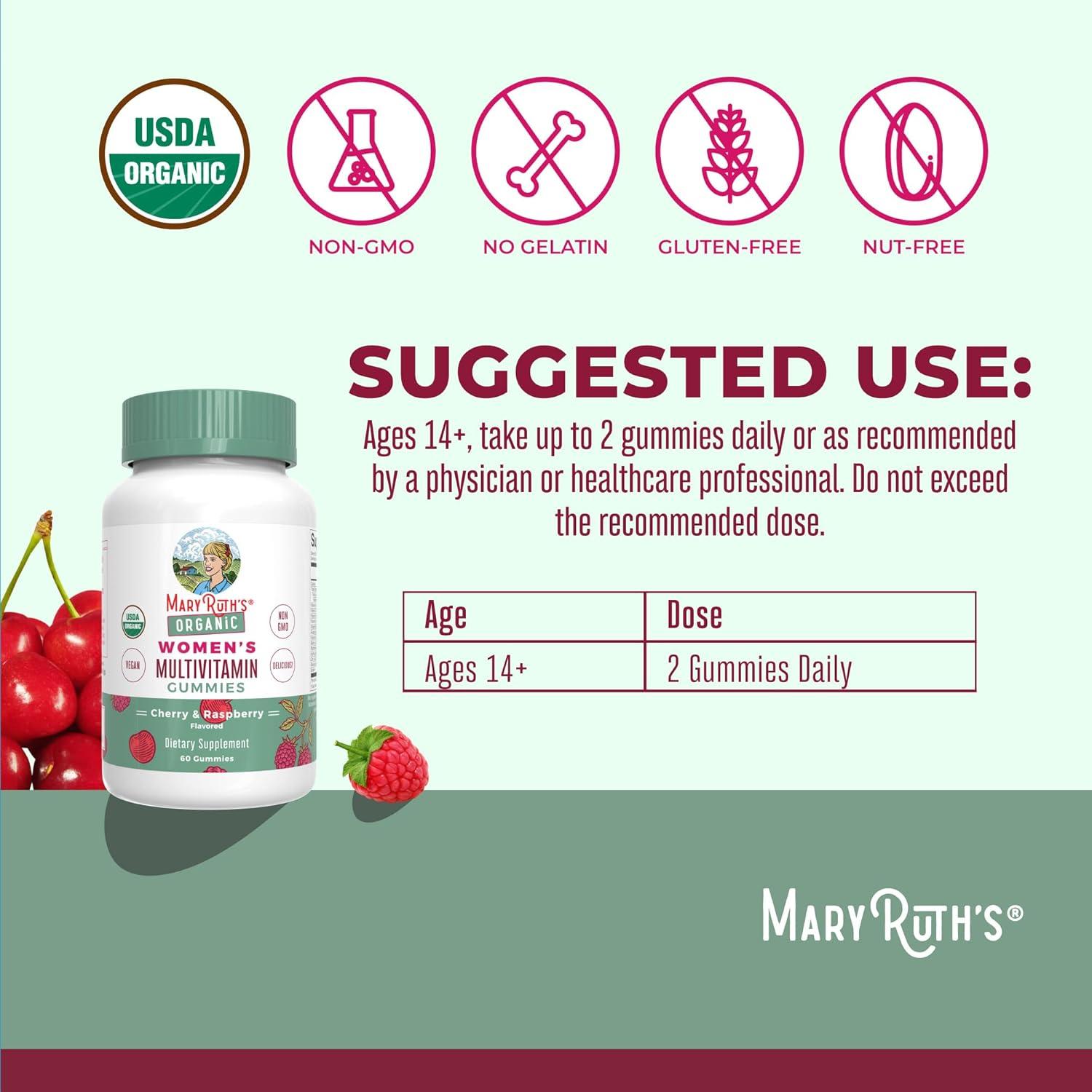 imageMaryRuths Multivitamin Gummies for Women Cherry ampamp Raspberry ampamp Iron Liquid Supplement Berry  Clean Label Project Verified  USDA Organic Vegan NonGMO  Beauty Immunity ampamp Overall Health