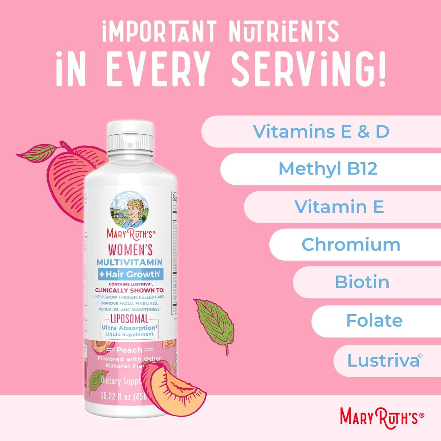 imageMaryRuths Womens Multivitamin  Hair Growth Liposomal Peach ampamp Liquid Nighttime Multimineral Coconut 15oz  Clean Label Project Verified  Vegan  Beauty Bedtime Routine ampamp Overall Health