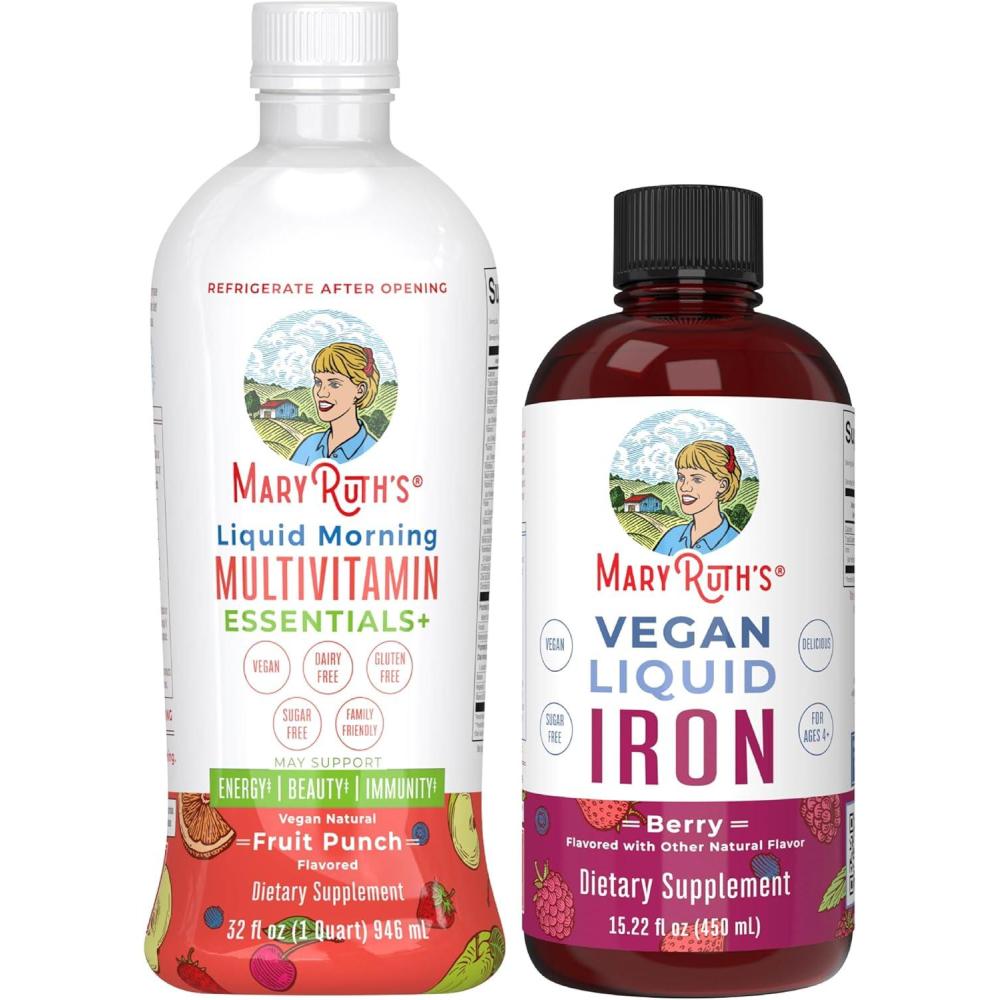 imageMaryRuth Organics Liquid Morning Multivitamin Fruit Punch ampamp Iron Liquid Berry  Clean Label Project Verified  Vitamins for Energy Immunity ampamp Overall Health  Vegan NonGMO Gluten Free