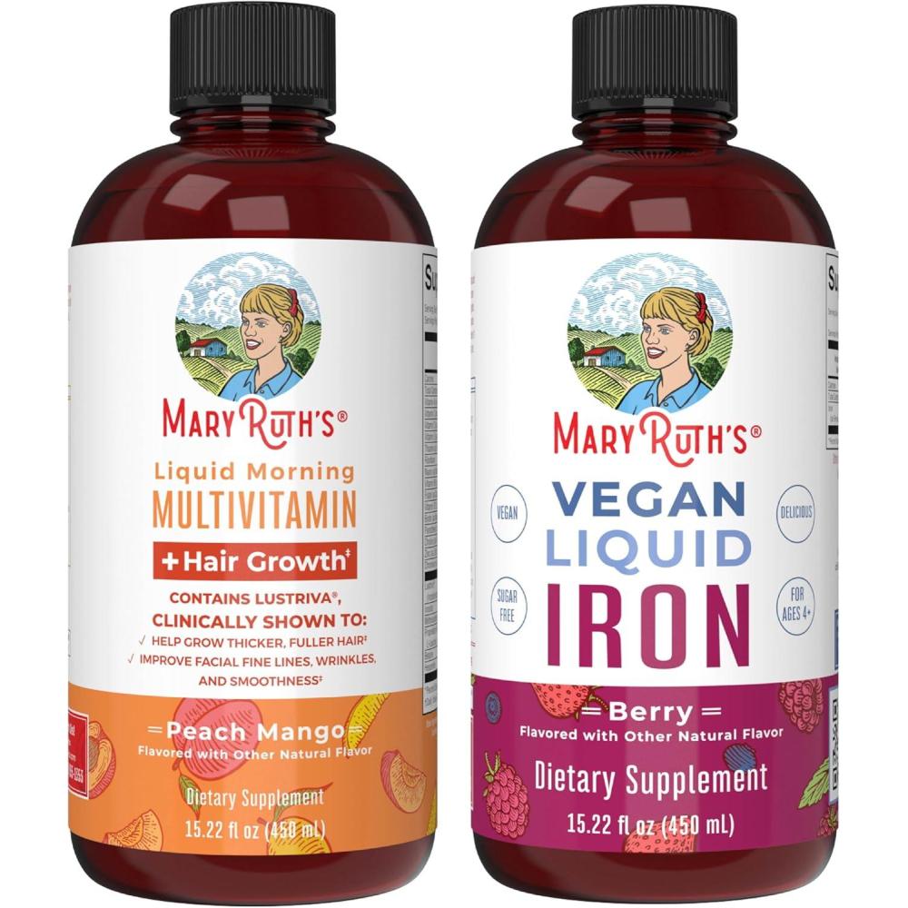 imageMaryRuths MaryRuths Liquid Morning Multivitamin Hair Growth Peach Mango 1522oz ampamp Iron Liquid Berry  Clean Label Project Verified  Beauty Immunity ampamp Overall Health  Vegan NonGMO