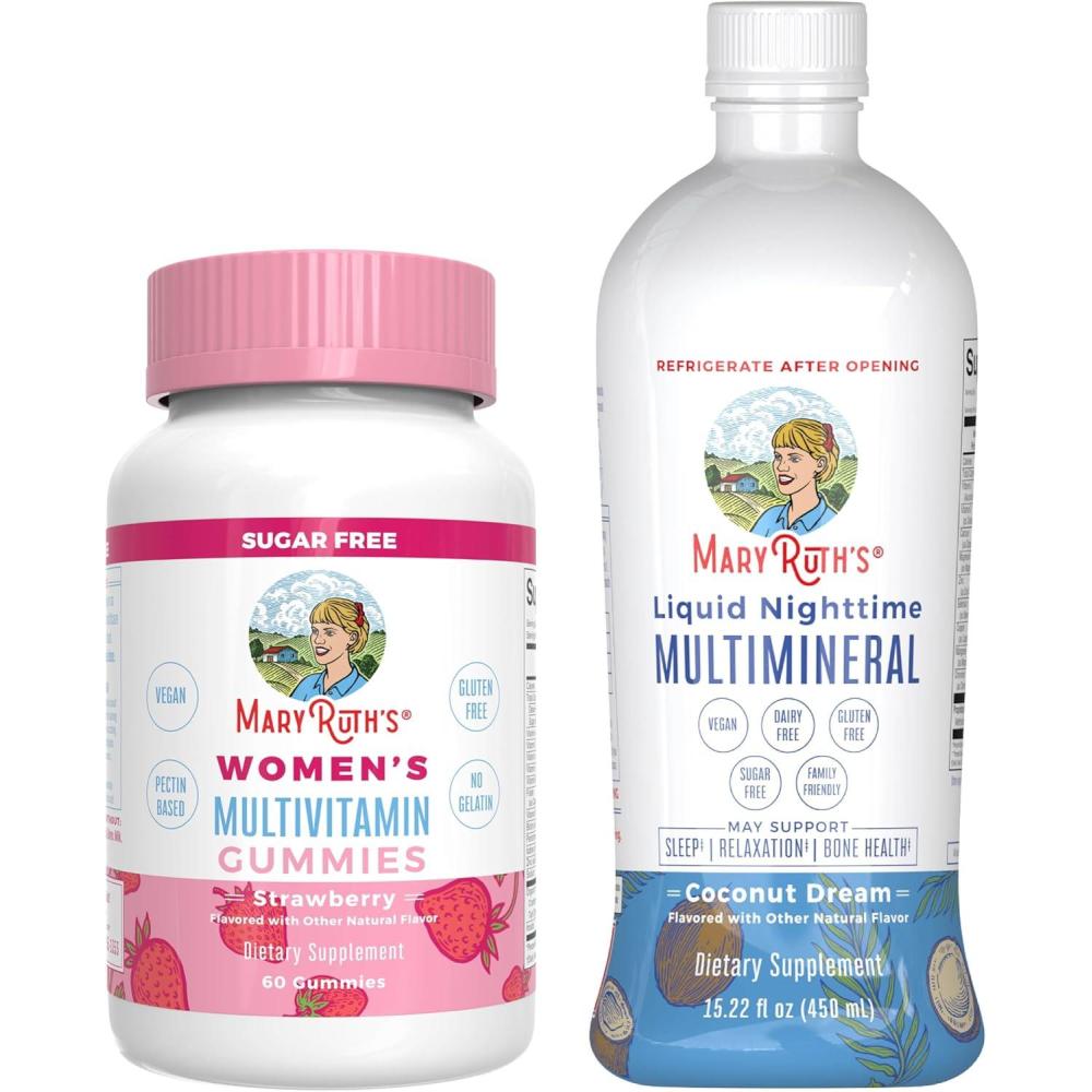 imageMaryRuths Multivitamin Gummies for Women Strawberry ampamp Liquid Nighttime Multimineral Coconut 1522oz  Clean Label Project Verified  USDA Organic ampamp Vegan  Beauty Sleep ampamp Overall Health