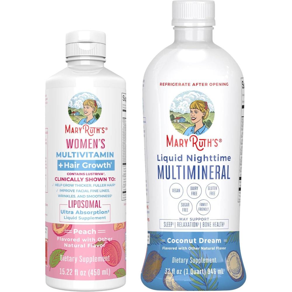 imageMaryRuths Womens Multivitamin  Hair Growth Liposomal Peach ampamp Liquid Nighttime Multimineral Coconut 15oz  Clean Label Project Verified  Vegan  Beauty Bedtime Routine ampamp Overall Health
