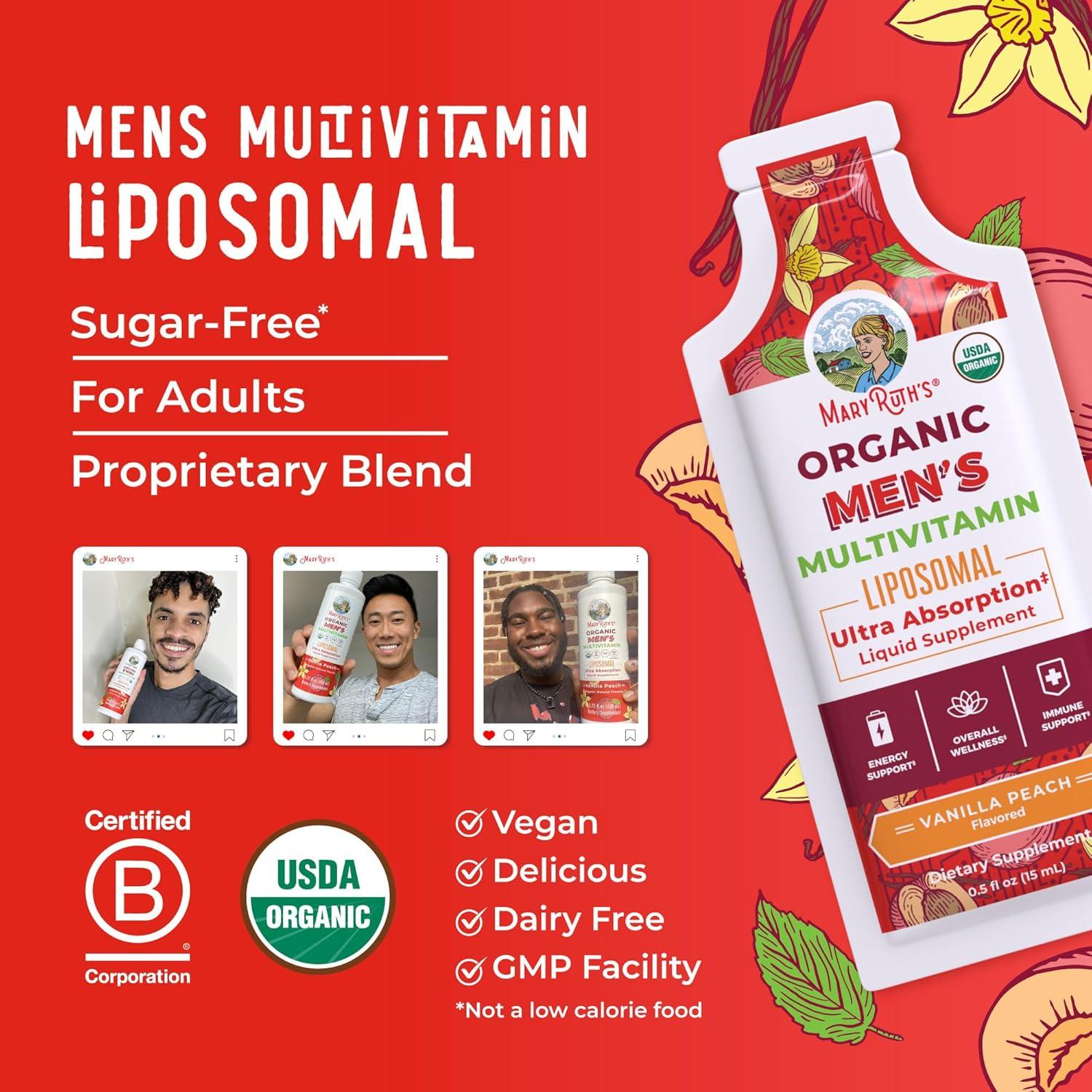 imageMaryRuth Organics Multivitamin for Men  USDA Organic  Sugar Free Mens Multivitamin Liposomal  Liquid Vitamins for Men  Immune Support Supplement ampamp Overall Wellness  Vegan  1405 Fl Oz Pouches