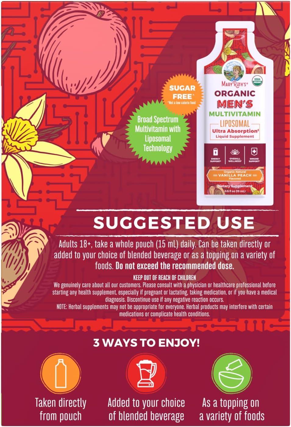 imageMaryRuth Organics Multivitamin for Men  USDA Organic  Sugar Free Mens Multivitamin Liposomal  Liquid Vitamins for Men  Immune Support Supplement ampamp Overall Wellness  Vegan  1405 Fl Oz Pouches