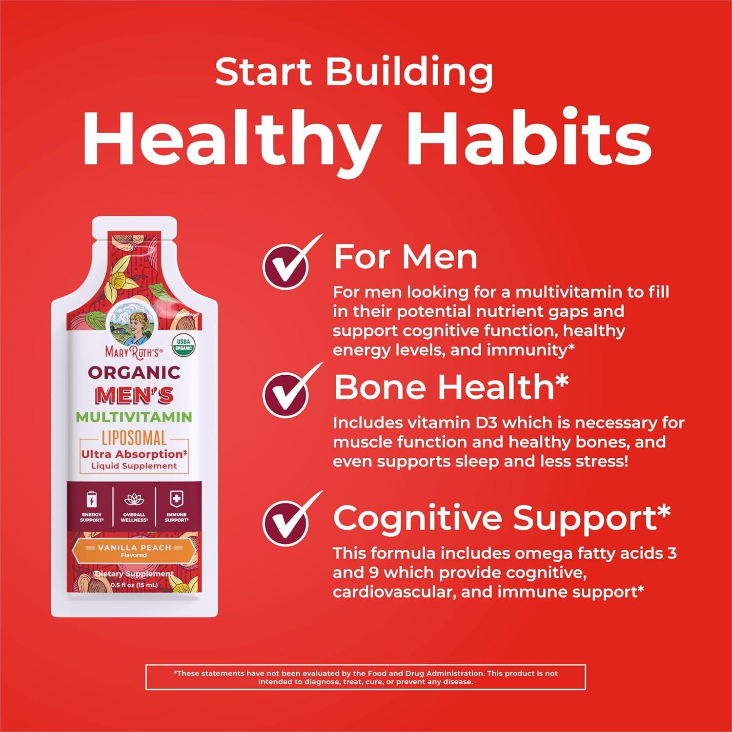 imageMaryRuth Organics Multivitamin for Men  USDA Organic  Sugar Free Mens Multivitamin Liposomal  Liquid Vitamins for Men  Immune Support Supplement ampamp Overall Wellness  Vegan  1405 Fl Oz Pouches