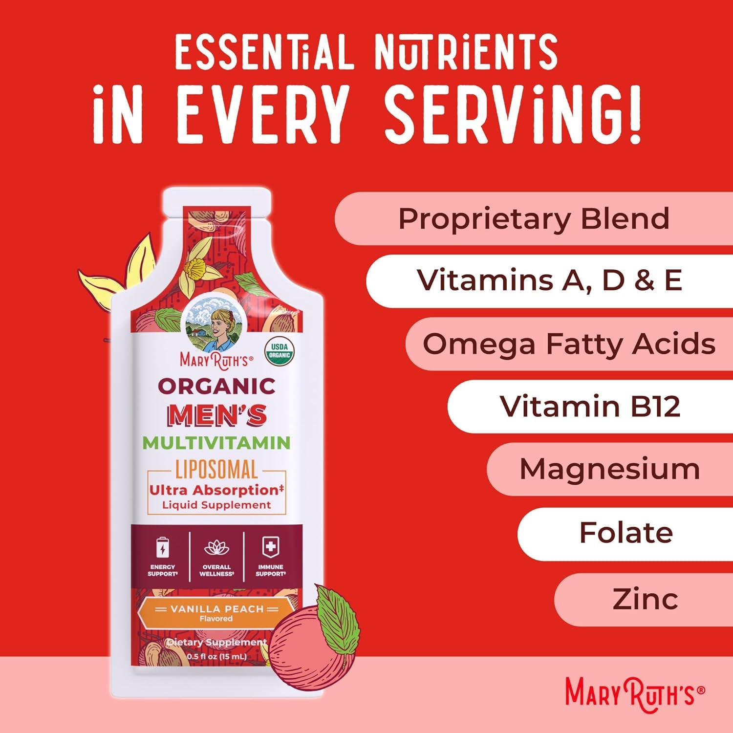 imageMaryRuth Organics Multivitamin for Men  USDA Organic  Sugar Free Mens Multivitamin Liposomal  Liquid Vitamins for Men  Immune Support Supplement ampamp Overall Wellness  Vegan  1405 Fl Oz Pouches