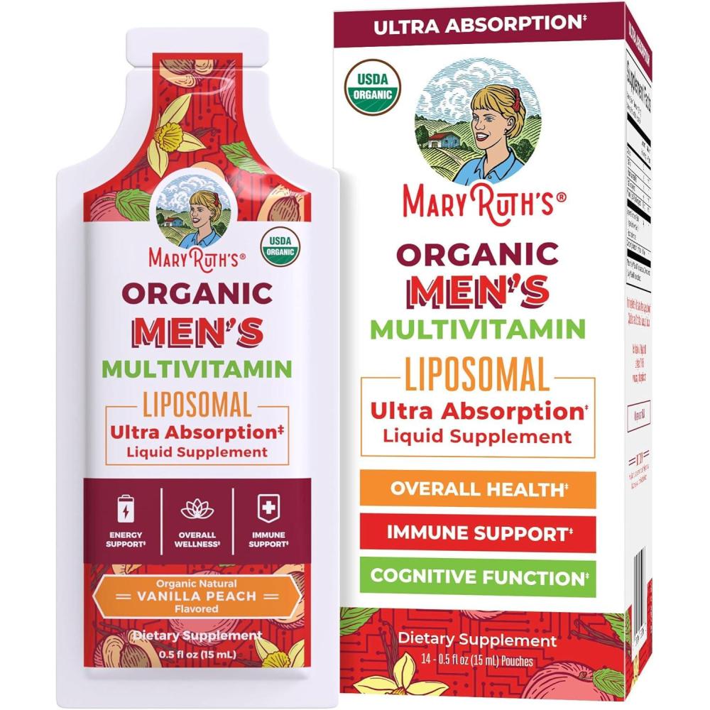 imageMaryRuth Organics Multivitamin for Men  USDA Organic  Sugar Free Mens Multivitamin Liposomal  Liquid Vitamins for Men  Immune Support Supplement ampamp Overall Wellness  Vegan  1405 Fl Oz Pouches