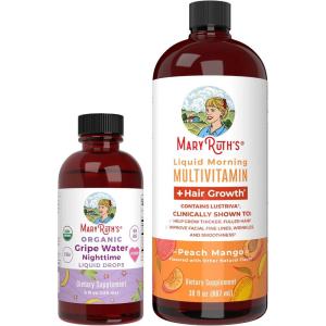 imageMaryRuths Organic Nighttime Gripe Water Drops Unflavored 4 oz ampamp Liquid Morning Multivitamin  Hair Growth Peach Mango 30 fl oz Bundle
