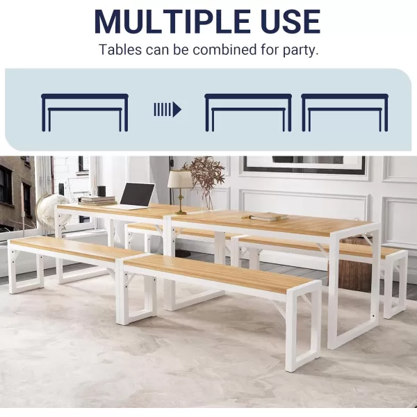 Allewie 3Piece Kitchen Dining Table Sets with Benches Sturdy Triangle Structure SpaceSaving Multifunctional for Dining RoomLiving RoomStudio Maple Brown ampamp WhiteMaple Brown  White