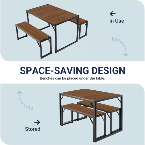 Allewie 3Piece Kitchen Dining Table Sets with Benches Sturdy Triangle Structure SpaceSaving Multifunctional for Dining RoomLiving RoomStudio Maple Brown ampamp WhiteDark Brown  Black