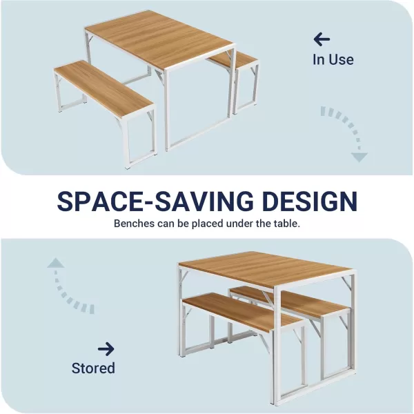 Allewie 3Piece Kitchen Dining Table Sets with Benches Sturdy Triangle Structure SpaceSaving Multifunctional for Dining RoomLiving RoomStudio Maple Brown ampamp WhiteMaple Brown  White