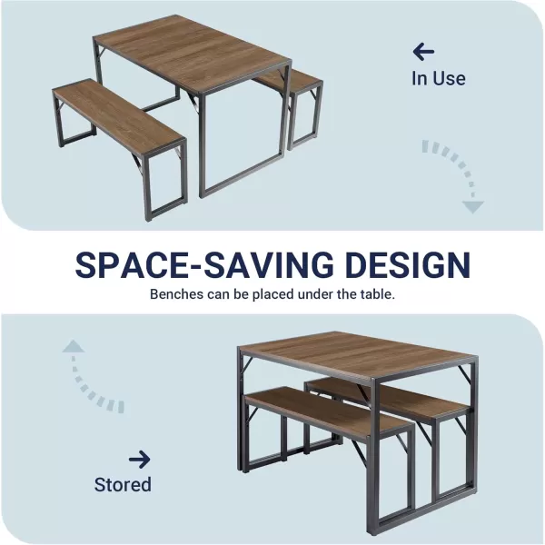 Allewie 3Piece Kitchen Dining Table Sets with Benches Sturdy Triangle Structure SpaceSaving Multifunctional for Dining RoomLiving RoomStudio Maple Brown ampamp WhiteLight Brown  Grey