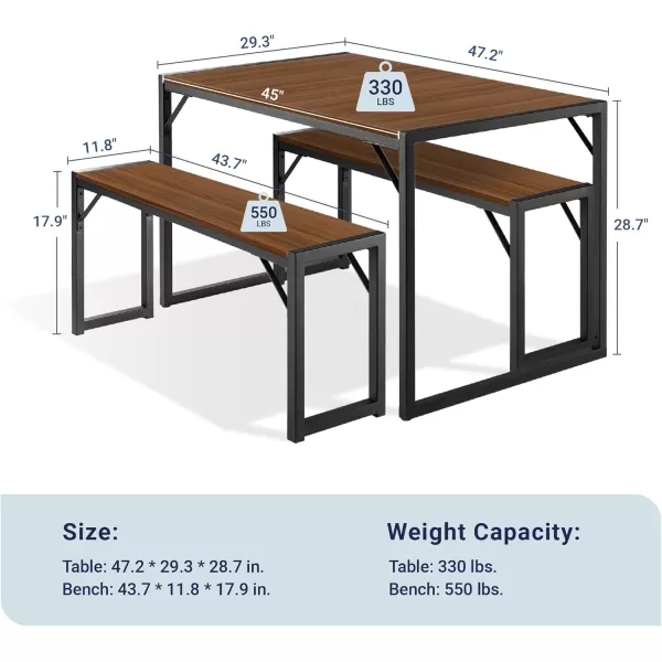 Allewie 3Piece Kitchen Dining Table Sets with Benches Sturdy Triangle Structure SpaceSaving Multifunctional for Dining RoomLiving RoomStudio Maple Brown ampamp WhiteDark Brown  Black