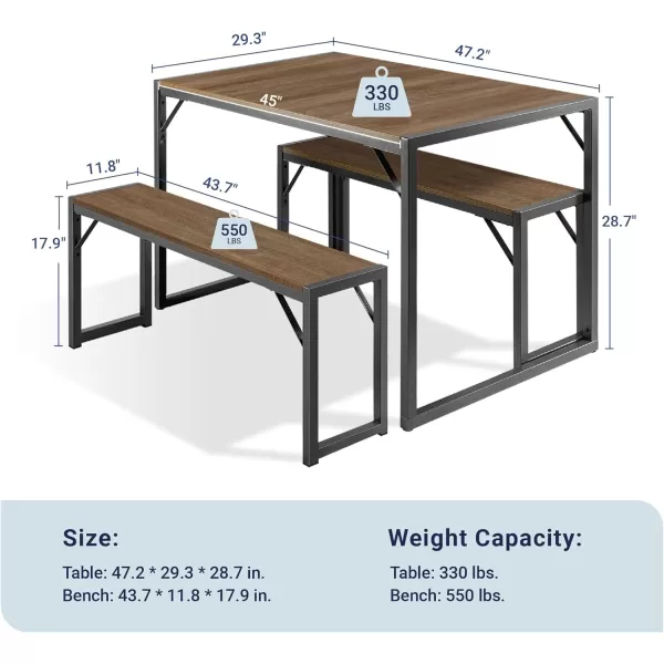 Allewie 3Piece Kitchen Dining Table Sets with Benches Sturdy Triangle Structure SpaceSaving Multifunctional for Dining RoomLiving RoomStudio Maple Brown ampamp WhiteLight Brown  Grey