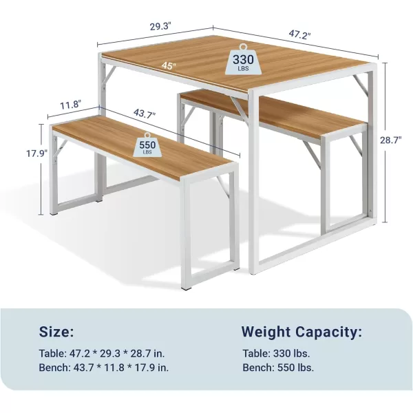 Allewie 3Piece Kitchen Dining Table Sets with Benches Sturdy Triangle Structure SpaceSaving Multifunctional for Dining RoomLiving RoomStudio Maple Brown ampamp WhiteMaple Brown  White