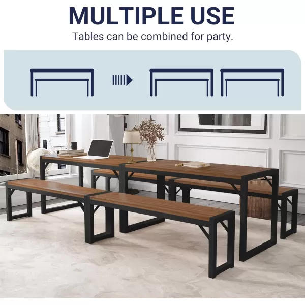 Allewie 3Piece Kitchen Dining Table Sets with Benches Sturdy Triangle Structure SpaceSaving Multifunctional for Dining RoomLiving RoomStudio Maple Brown ampamp WhiteDark Brown  Black