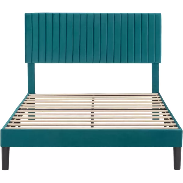 Allewie Queen Bed Frame Velvet Upholstered Platform Bed with Adjustable Vertical Channel Tufted Headboard Mattress Foundation with Strong Wooden Slats Box Spring Optional Easy Assembly GreyTeal