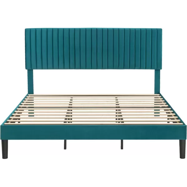 Allewie Queen Bed Frame Velvet Upholstered Platform Bed with Adjustable Vertical Channel Tufted Headboard Mattress Foundation with Strong Wooden Slats Box Spring Optional Easy Assembly GreyTeal