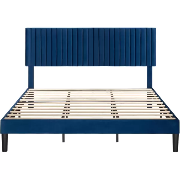 Allewie Queen Bed Frame Velvet Upholstered Platform Bed with Adjustable Vertical Channel Tufted Headboard Mattress Foundation with Strong Wooden Slats Box Spring Optional Easy Assembly GreyNavy Blue