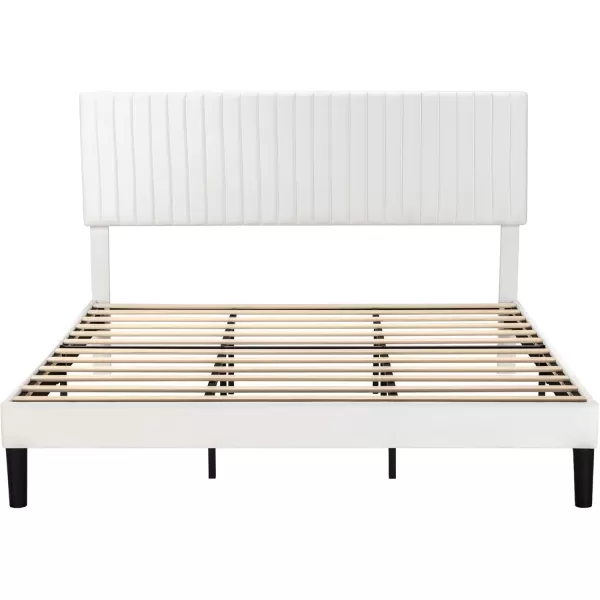 Allewie Queen Bed Frame Velvet Upholstered Platform Bed with Adjustable Vertical Channel Tufted Headboard Mattress Foundation with Strong Wooden Slats Box Spring Optional Easy Assembly GreyOffwhite