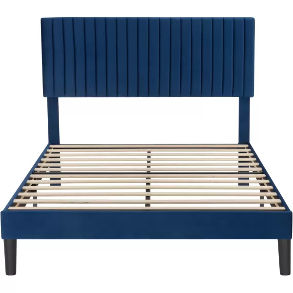 Allewie Queen Bed Frame Velvet Upholstered Platform Bed with Adjustable Vertical Channel Tufted Headboard Mattress Foundation with Strong Wooden Slats Box Spring Optional Easy Assembly GreyNavy Blue