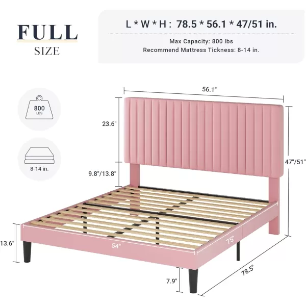 Allewie Queen Bed Frame Velvet Upholstered Platform Bed with Adjustable Vertical Channel Tufted Headboard Mattress Foundation with Strong Wooden Slats Box Spring Optional Easy Assembly GreyPink